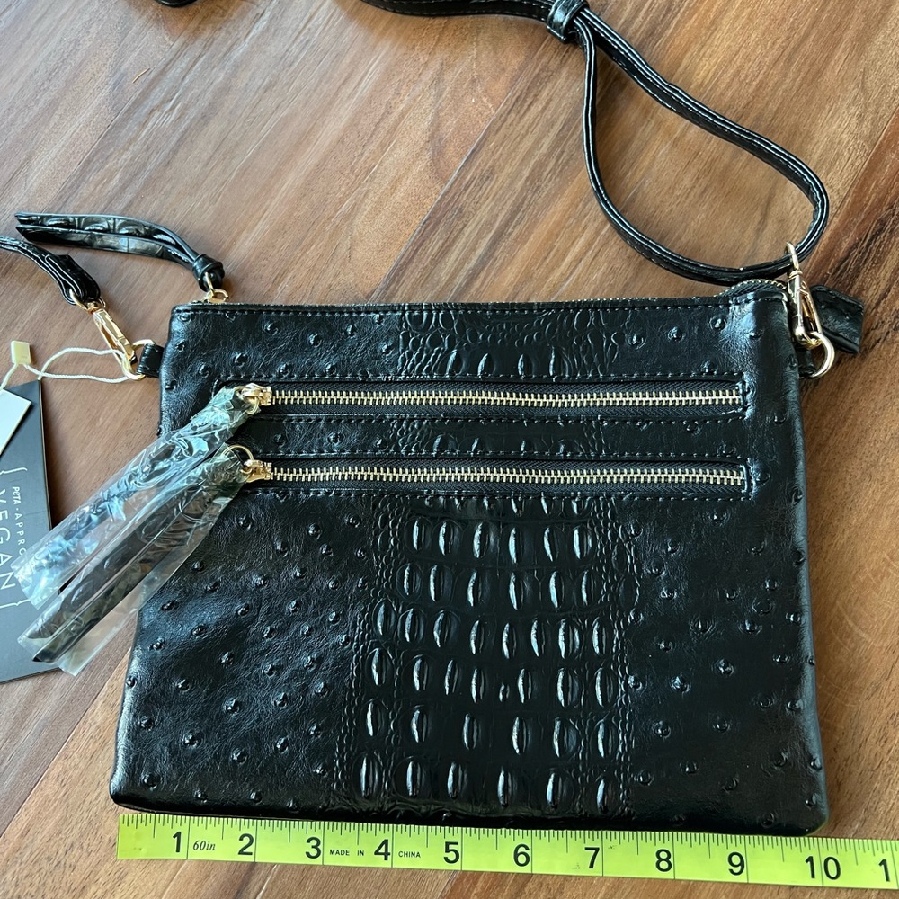 NWT Poppi Vegan Black Croco Leather Crossbody Bag! - Picture 9 of 11